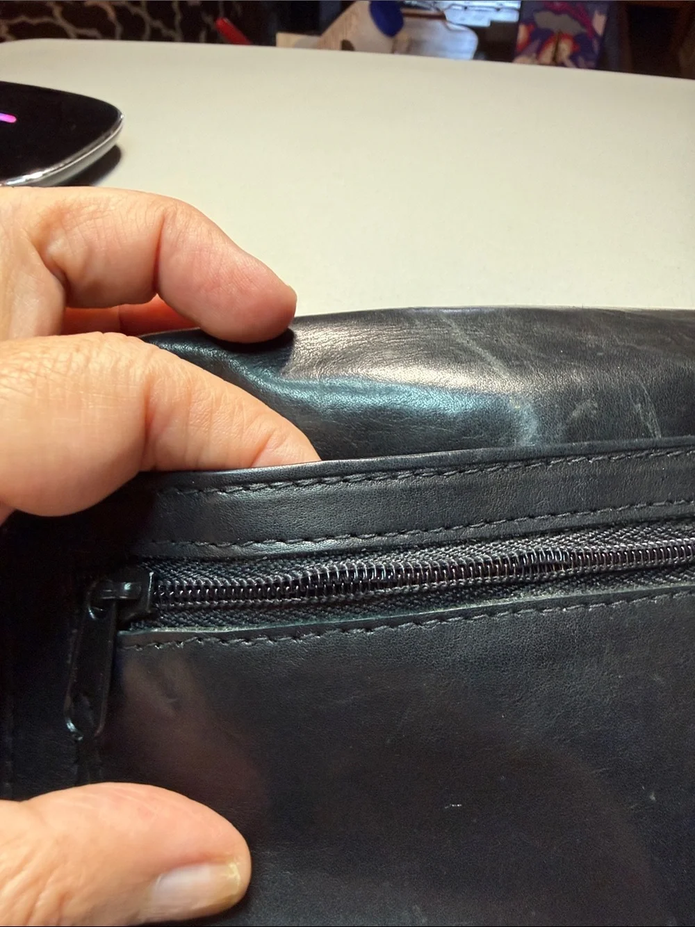 Black Leather Trifold Wallet with ID Window